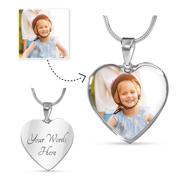 Gold and Silver Personalized Heart Necklace Gifts - Customize any image, word...